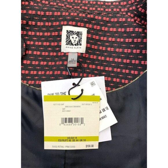 Anne Klein Seersucker Blazer Women's 14 LARGE Red Black Open-Front Mandarin‎ NEW - Picture 9 of 15